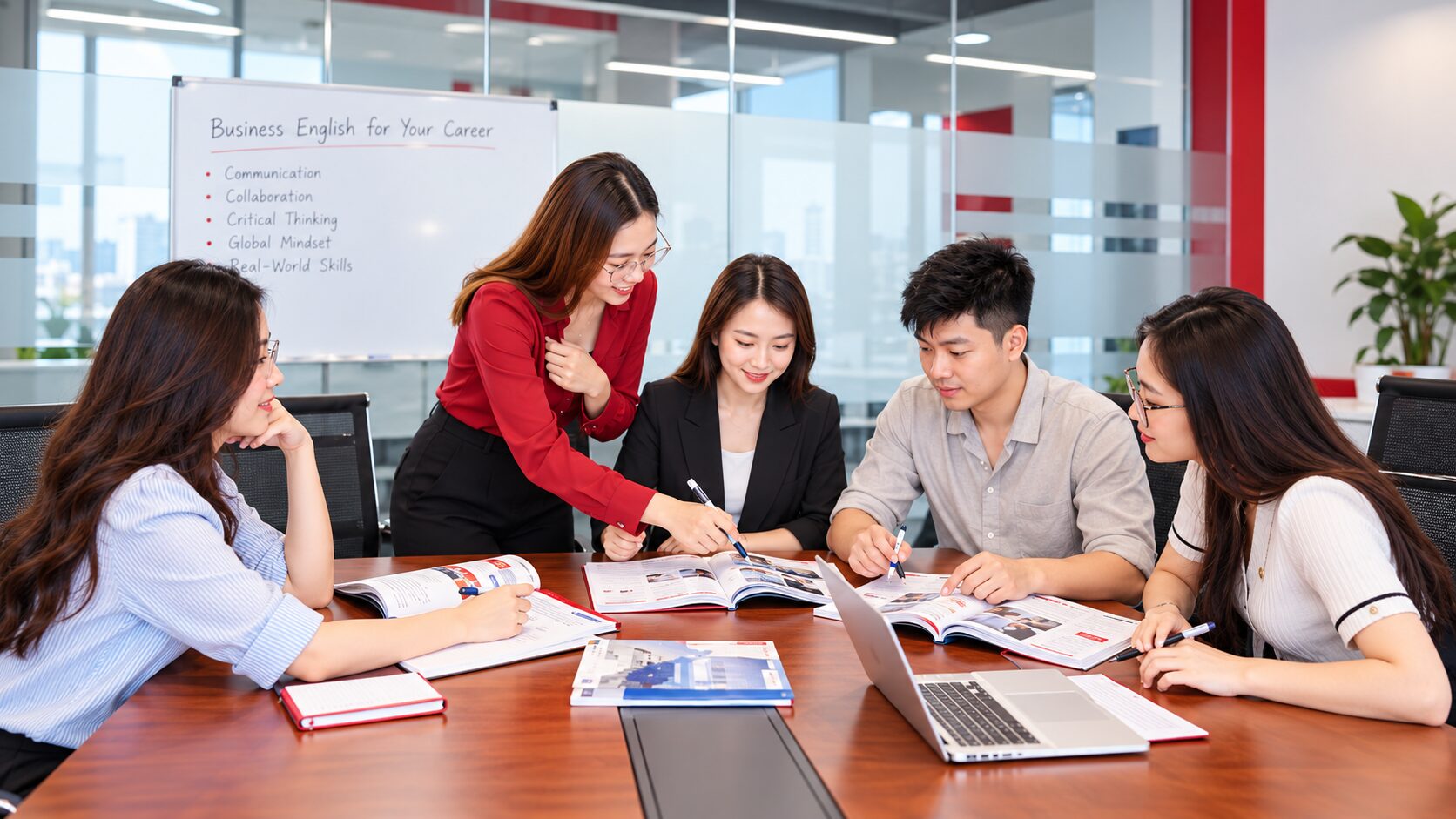 Học viên Tiếng Anh doanh nghiệp làm việc nhóm cùng giảng viên